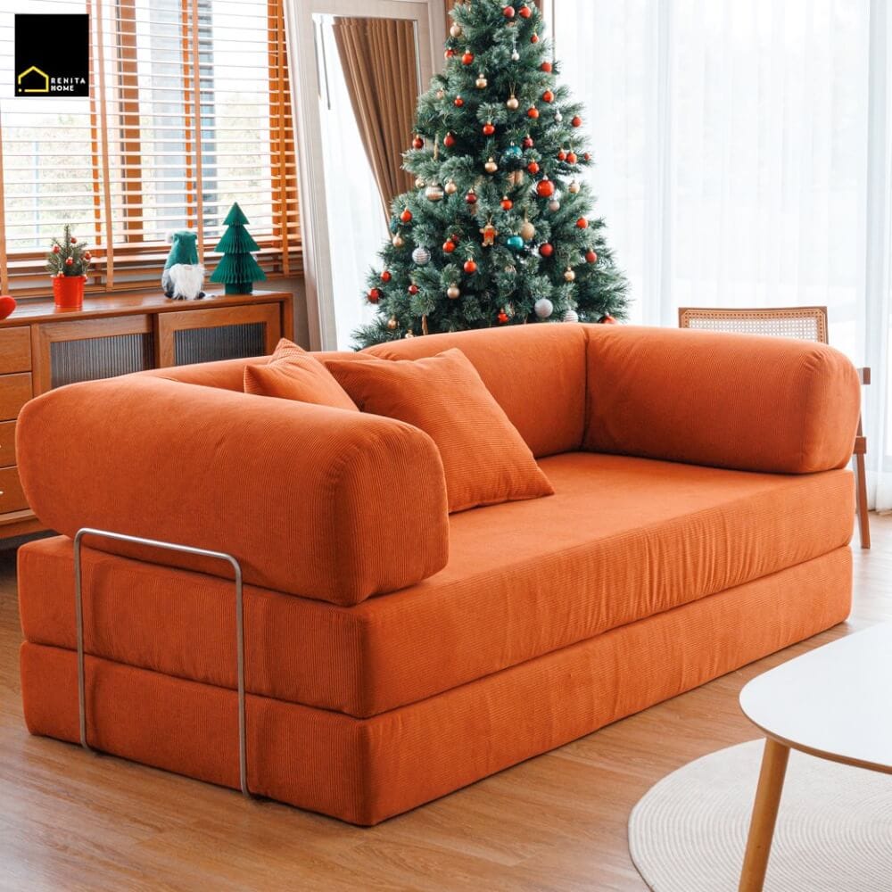 โซฟาเบด RENITA HOME รุ่น LEKO 200X100CM. ผ้าลูกฟูกลอนใหญ่ สีน้ำเงิน (608-25)_1